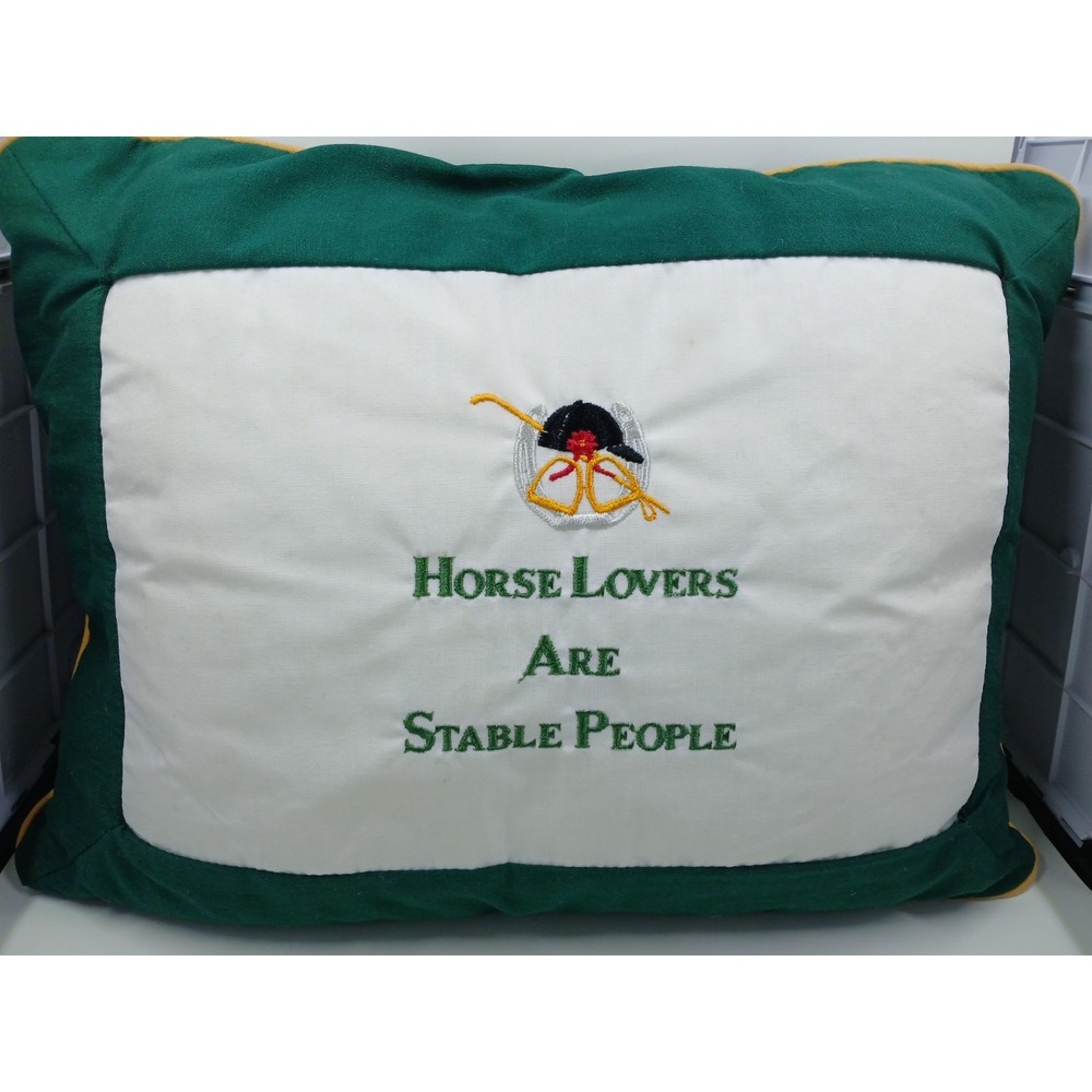 HORSE LOVERS ARE‎ STABLE PEOPLE Embroidered Rectangle Pillow w/ Yellow Piping
